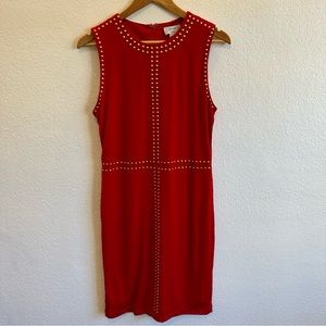 Carmen Marc Valvo Red Studded Sleeveless Sheath Dress Size 6 Women’s